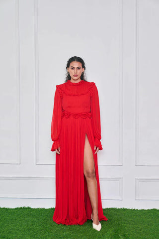 Red Chiffon Slit Dress