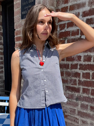 B&W Sleeveless Gingham Top (S) - Shops Silver