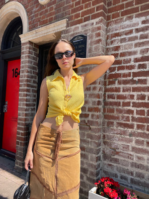 Yellow Sleeveless Button Down (S) - Shops Silver