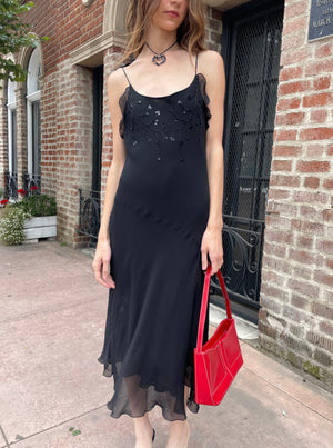 Ruffles Skinny Strap Dress (S) - Shops Silver