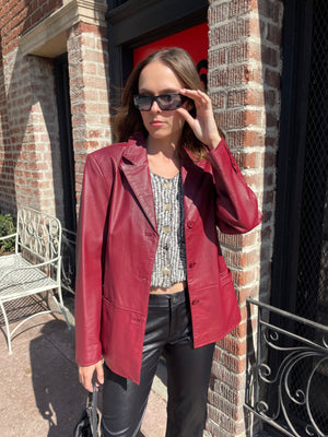 Red Leather Panel Jacket (S) - Shops Silver