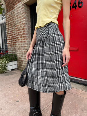 Black & White Pleated Plaid Skirt (S) - Shops Silver