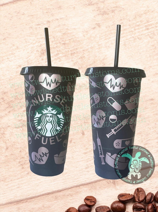 Starbucks 24oz Clear Cold Cup Dog Mom Paw Prints Teal Design