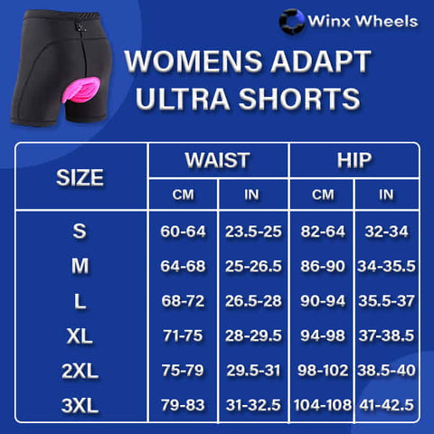 Women's Winx Adapt Ultra Shorts Size Chart
