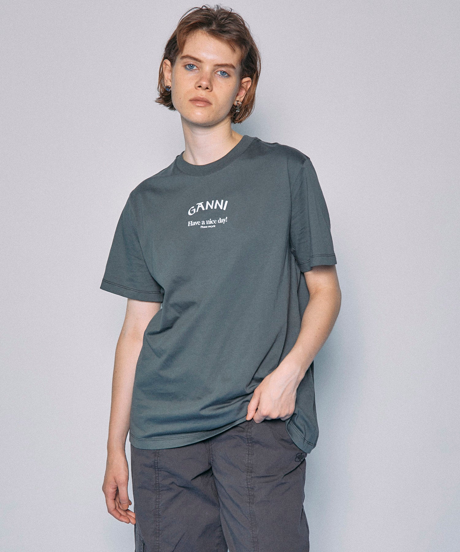 GANNI】Thin Jersey Relaxed O-neck T-shirt