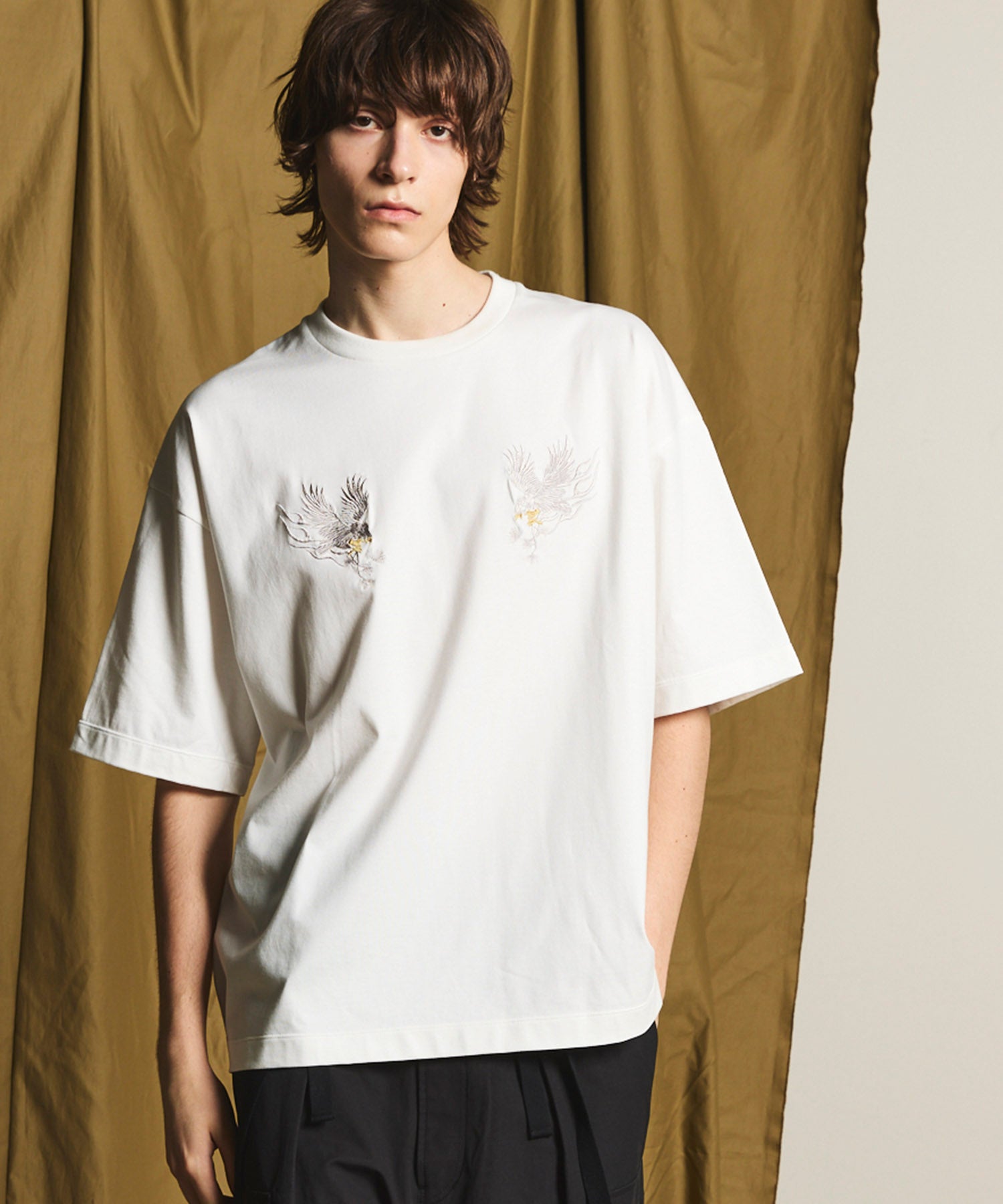 TOKYO CITY」Dragon Embroidery Prime-Over Pigment Crew Neck T-shirt