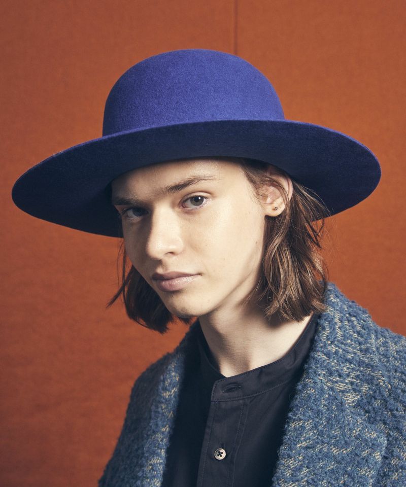 Rabbit Wool Embroidery Long Brim Hat