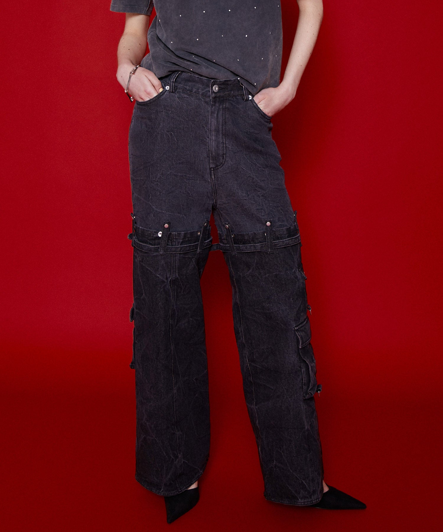 Low Waist Cargo Denim Pants