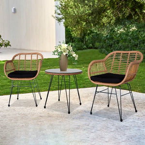 4 Pieces Patio Furniture Set Outdoor Garden Patio Oshion 3 pcs Wicker Rattan Patio Conversation Set with Tempered Glass Table - Outdoor's Needs