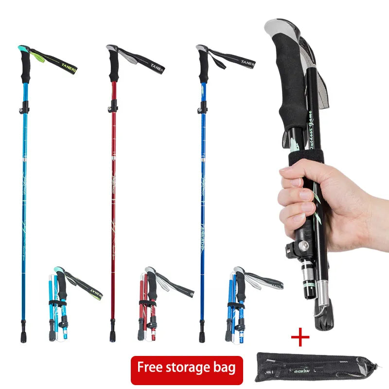 Ultralight Folding Multifunction Trekking Pole Portable Anti Shock Alpenstock Snow Walking Stick Outdoor Climbing Hiking Stick