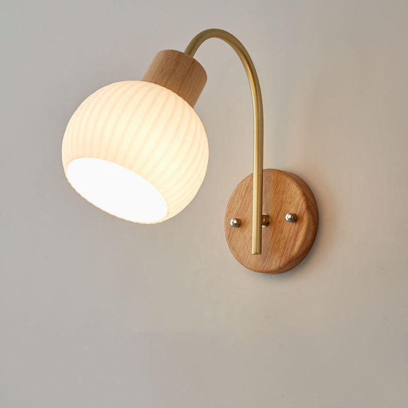 Product Image for Japanese Minimalist Round Solid Wood Striped Glass 1-Light Wall Sconce Lamp, A / 220V-240V For UK/AU