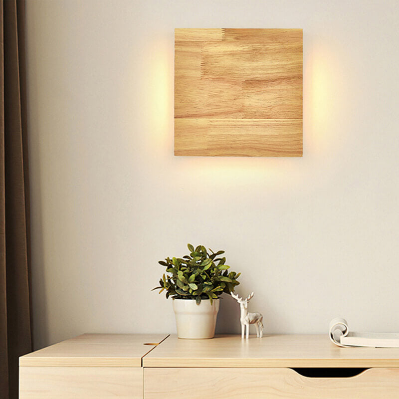 Product Image for Japanisches Wabi-Sabi Log Holz rechteckige LED Wand Scone Lampe, Quadrat / Warmes Licht (2700K) / Holzfarbe