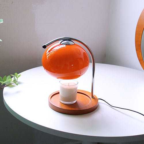 Product Image for Frendorf | Melva Vintage Glasdom-Lampe mit Holzsockel | Schmelzendes Wachs | Dimmer | Stimmungslicht | Deko für Zuhause, Timer Schalter / Orangerot / 