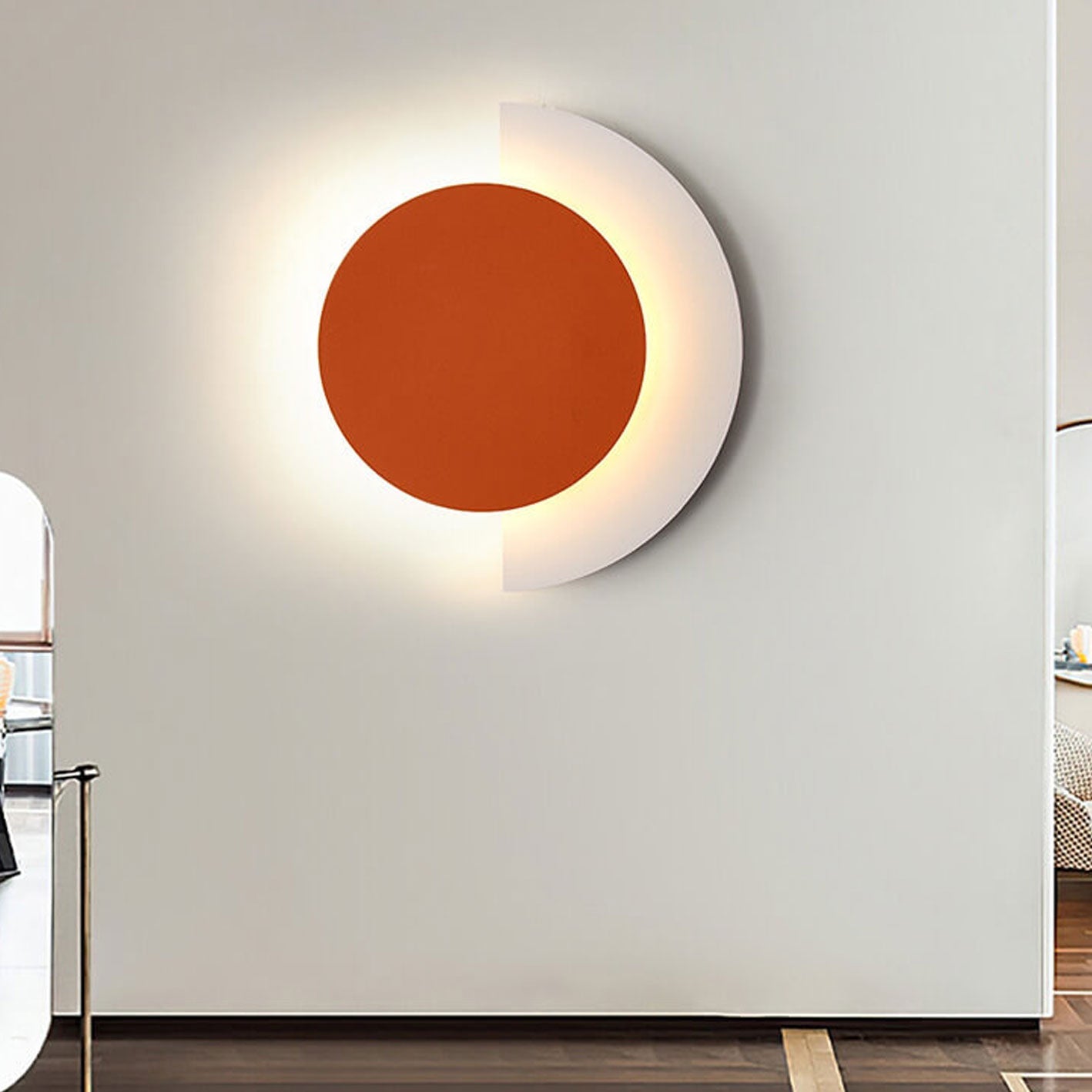 Product Image for Nordic Postmodern Einfarbig Schmiedeeisen Acryl LED Wandleuchte Lampe, Klein / 3 Farben Wechselbar (Warm/Neutral/Weiß) / Orange Rot