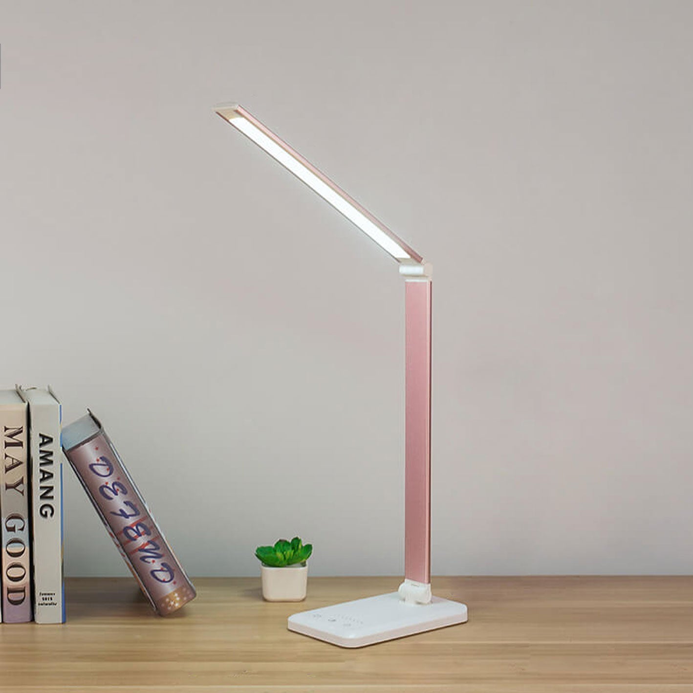 Product Image for Nordic Creative Folding Touch Dimmbar LED Schreibtischlampe, Plug-in - Fünf-Gang-Dimmung + Dimmlichtfarbe / Rose Gold