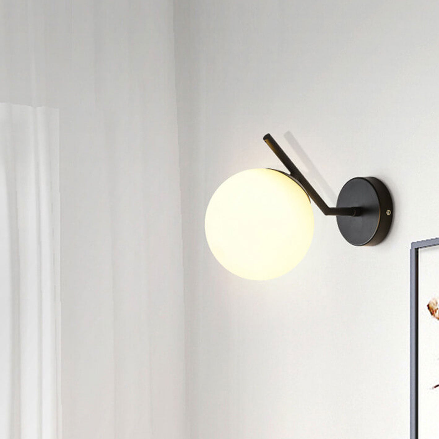 Product Image for Nordic Minimalist Glass Ball Curve Lamp Arm 1-Light Wall Sconce, Black / Milk White Shade / 220V-240V For UK/AU
