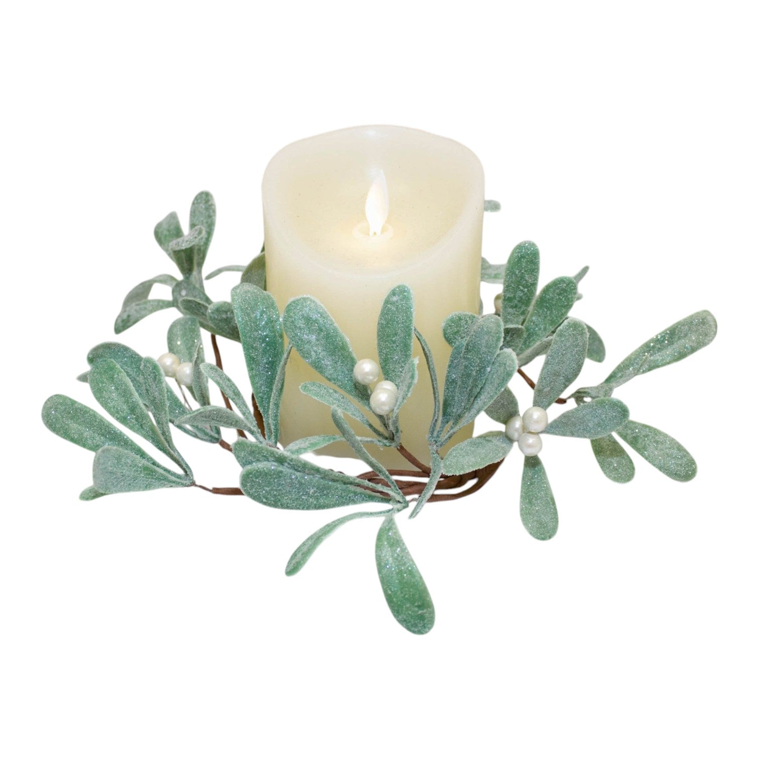 Product Image for Frendorf | Frosted Mistelzweig Kerzenring 11 cm Künstlicher Weihnachtsgrün Kranz für Weihnachtsdekoration, Winter Tischdekorationen, Festliche Akzente