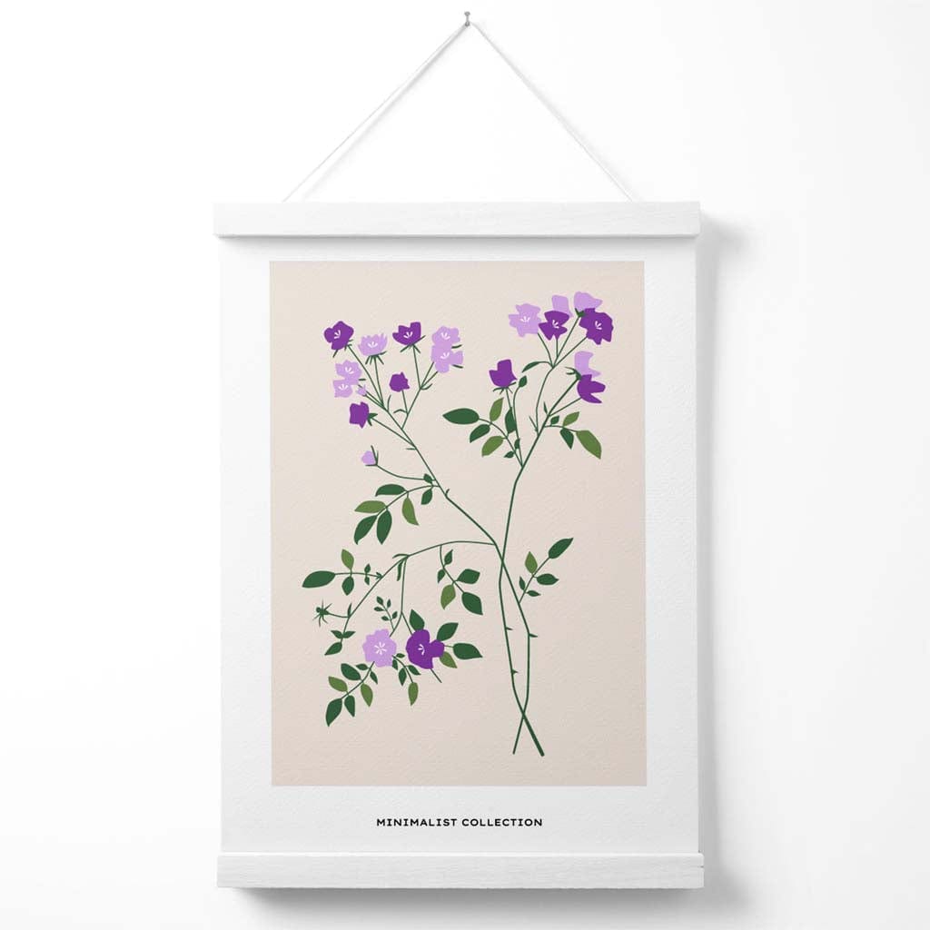 Product Image for Lila Vinca Pflanze Blumenmarkt Minimalistisches Poster mit Aufhänger, 53cm / Weiß