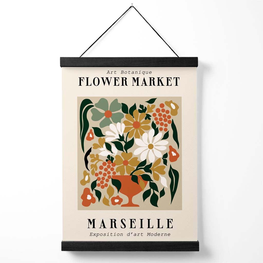 Product Image for Marseille Beige und Grüner Blumenmarkt Ausstellungsplakat mit Aufhänger, 43cm / Schwarz