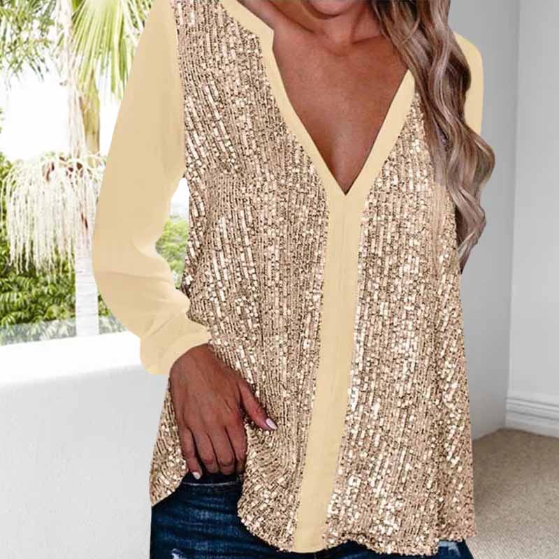 Product Image for Frendorf | Langarm-Bluse mit V-Ausschnitt und Pailletten, Oder / S