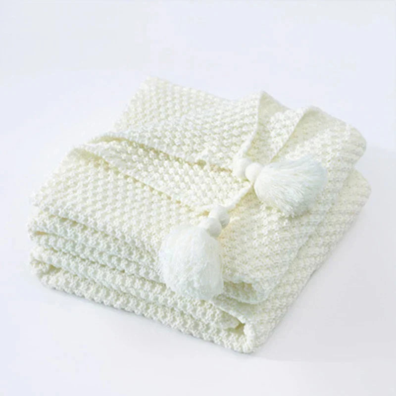Product Image for Gestrickte Wolldecke mit Quasten - NordicCozy, Weiß / 130x170cm