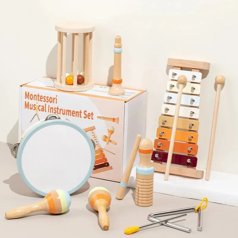 Product Image for Frendorf | Holz Montessori Musikinstrumenten Set für Kleinkinder - Professionell gestimmtes Xylophon, Maracas und mehr - Bildungs Geschenk für 