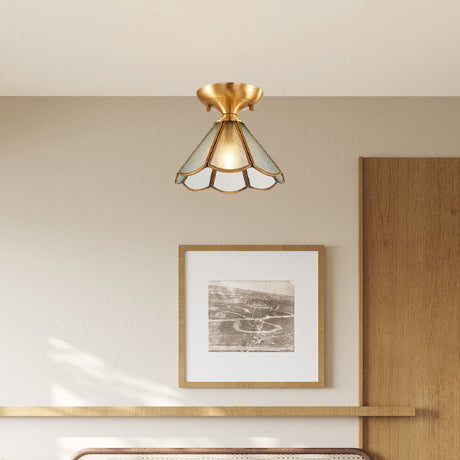 Product Image for Moderne Luxus Blumencone Frosted Diamond Glas Messing Finish Rahmen 1/3-Licht Semi-Flush Mount Deckenleuchte für das Wohnzimmer, A / 110V-120V für US/