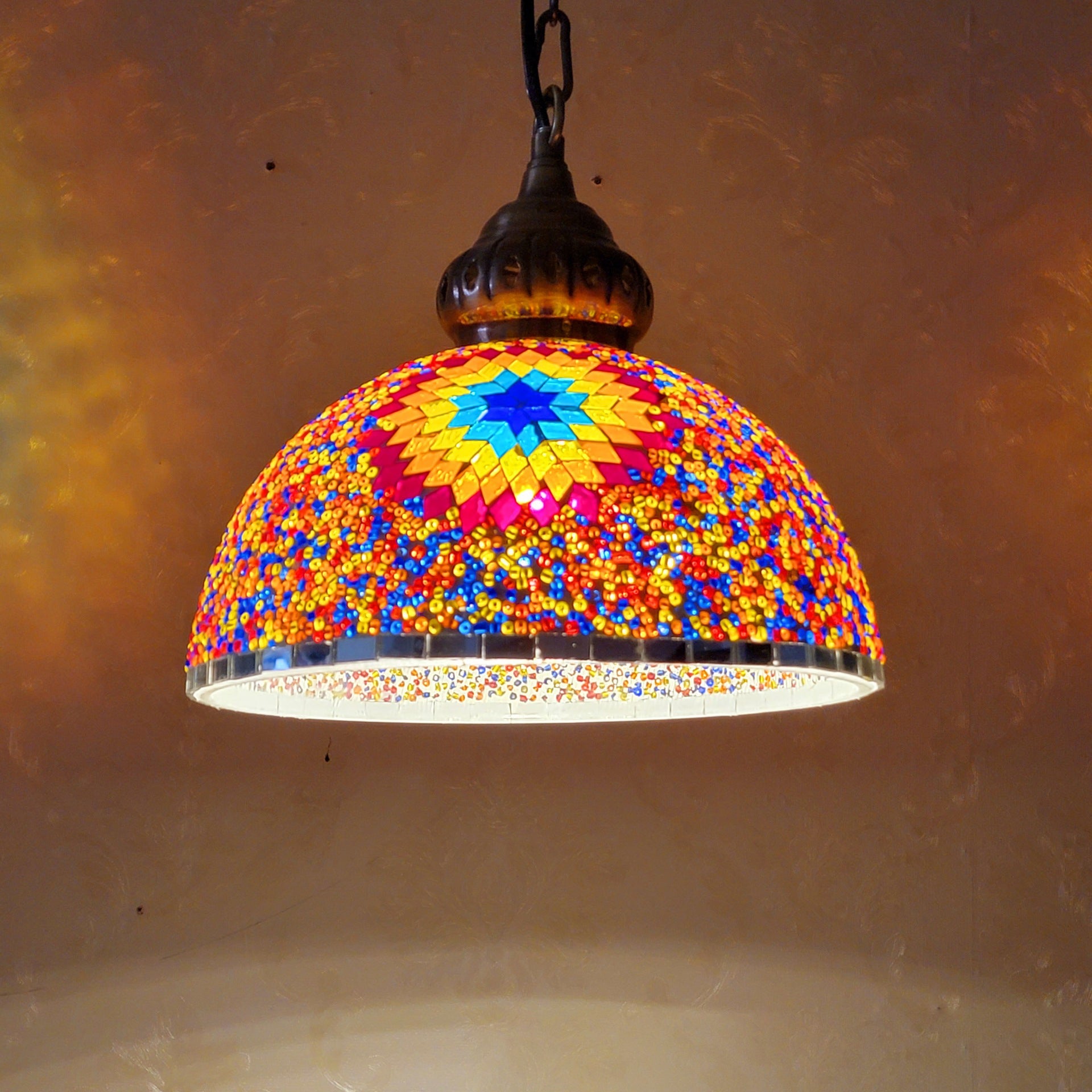 Product Image for Boho Glas Eisen Kuppel Sonne Mosaik Perle 1-Lampe Pendelleuchte Für Esszimmer, D / 110V-120V Für US/CA