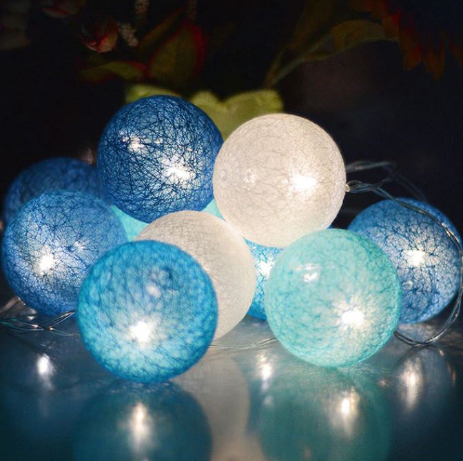 Product Image for Ballton - Baumwoll leuchtende Ballenschaukel | Verschiedene Farbenkombinationen, Ozeanblau / 1,5 Meter 10 Lampen / Batterie
