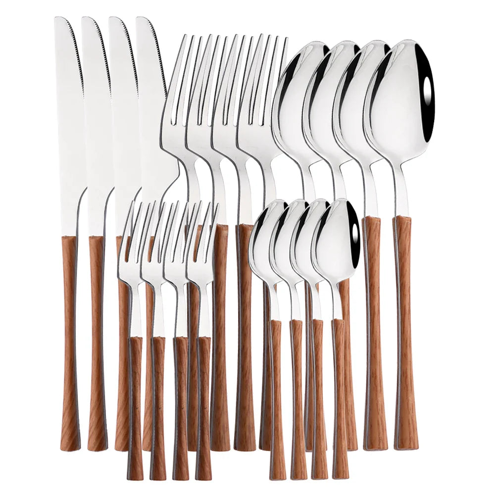 Product Image for RusticDining | Edelstahl-Besteck mit Holzgriffen, 20Pcs Braun Silber