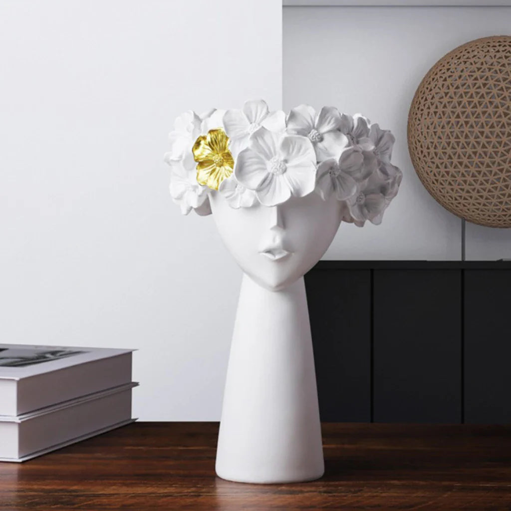 Product Image for Nordic Mädchen Kopf Blume Harz Vase Statue Blume Blumen Vasen für Büro Desktop Trockene Blumen Ornamente Dekor Container, Weiß