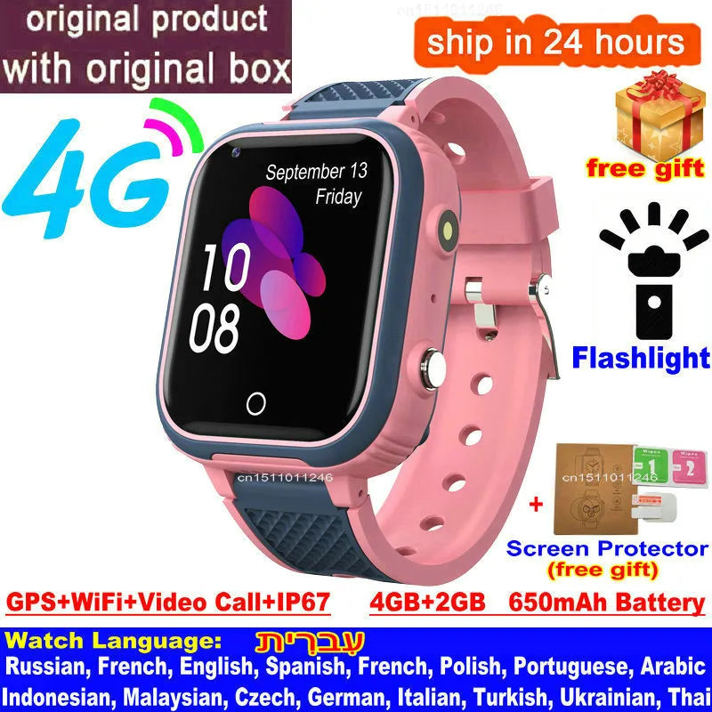 Product Image for LT21 4G Kinder Smartwatch mit GPS, WiFi, Videoanruf, SOS, IP67 wasserdicht - Kindersicherheitstracker und Standortüberwachungs-Handy-Uhr, rosa / 