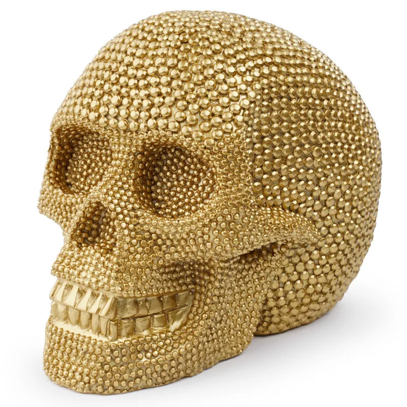 Product Image for BUF Große Silber/Gold Schädel Statue Harz Handwerk Dekorative Ornamente Halloween Dekoration Skulptur Wohnkultur Figuren, Gold