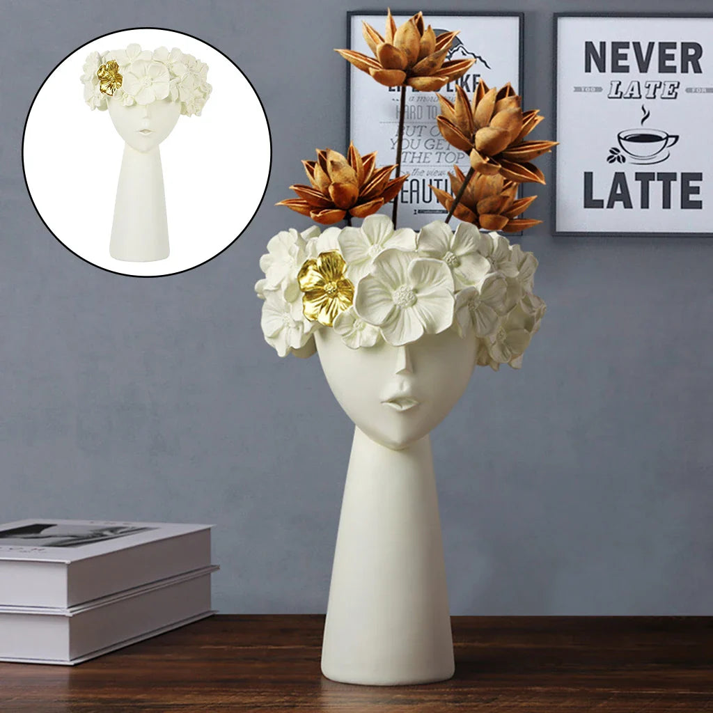 Product Image for Nordic Mädchen Kopf Blume Harz Vase Statue Blume Blumen Vasen für Büro Desktop Trockene Blumen Ornamente Dekor Container, Beige
