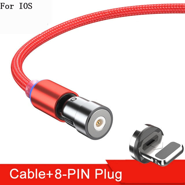 Product Image for love536-3-in-1 Magnetisches Rotierendes Schnelllade Kabel, Roter IOS 8PIN Stecker / 2m