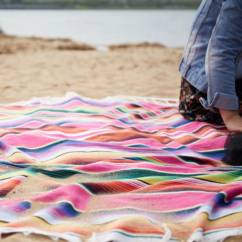 Product Image for Boho Vibrant Mexikanische Serape Decke, rosarot / 130x170cm