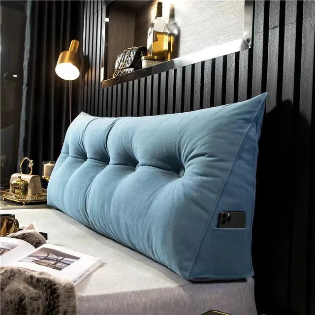 Product Image for Frendorf | RelaxTri Luxe Dreieckskissen | Ergonomisches Kopfstützenkissen | Weiches Lesekissen & Dekokissen für Bett & Sofa, Blau / 60x50x16CM