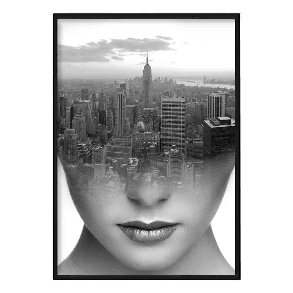 Product Image for Schwarz-weiß Fotodruck einer abstrakten Frau und Stadt, 42x59cm (A2) / Nur Druck