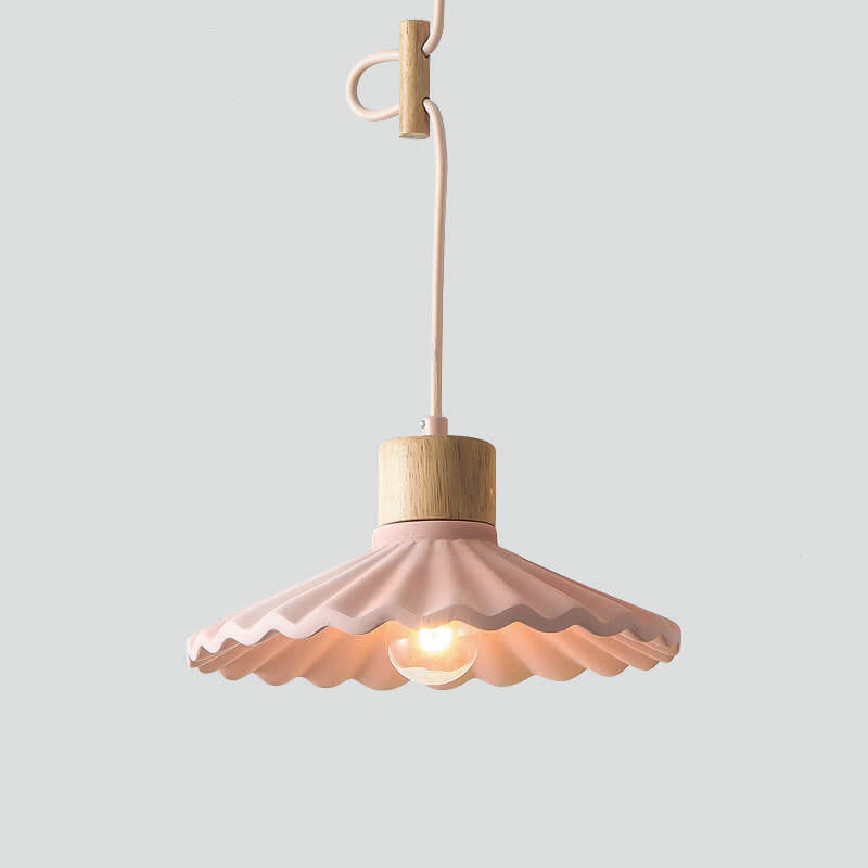 Product Image for Macaron Zement Wellenförmiger Schirm 1-Lampe Pendelleuchte, Rosa / Weißes Kabel + Deckenwanne
