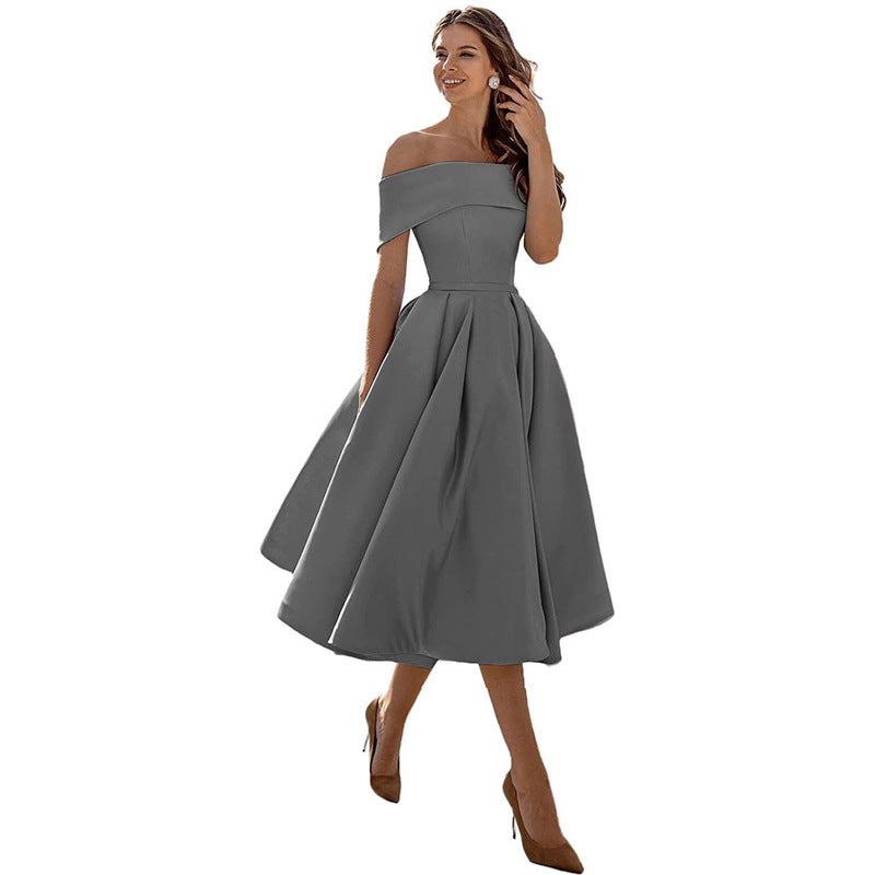 Product Image for Frendorf | Mode Lässig Trägerlos Satin Partykleid, Grau / M