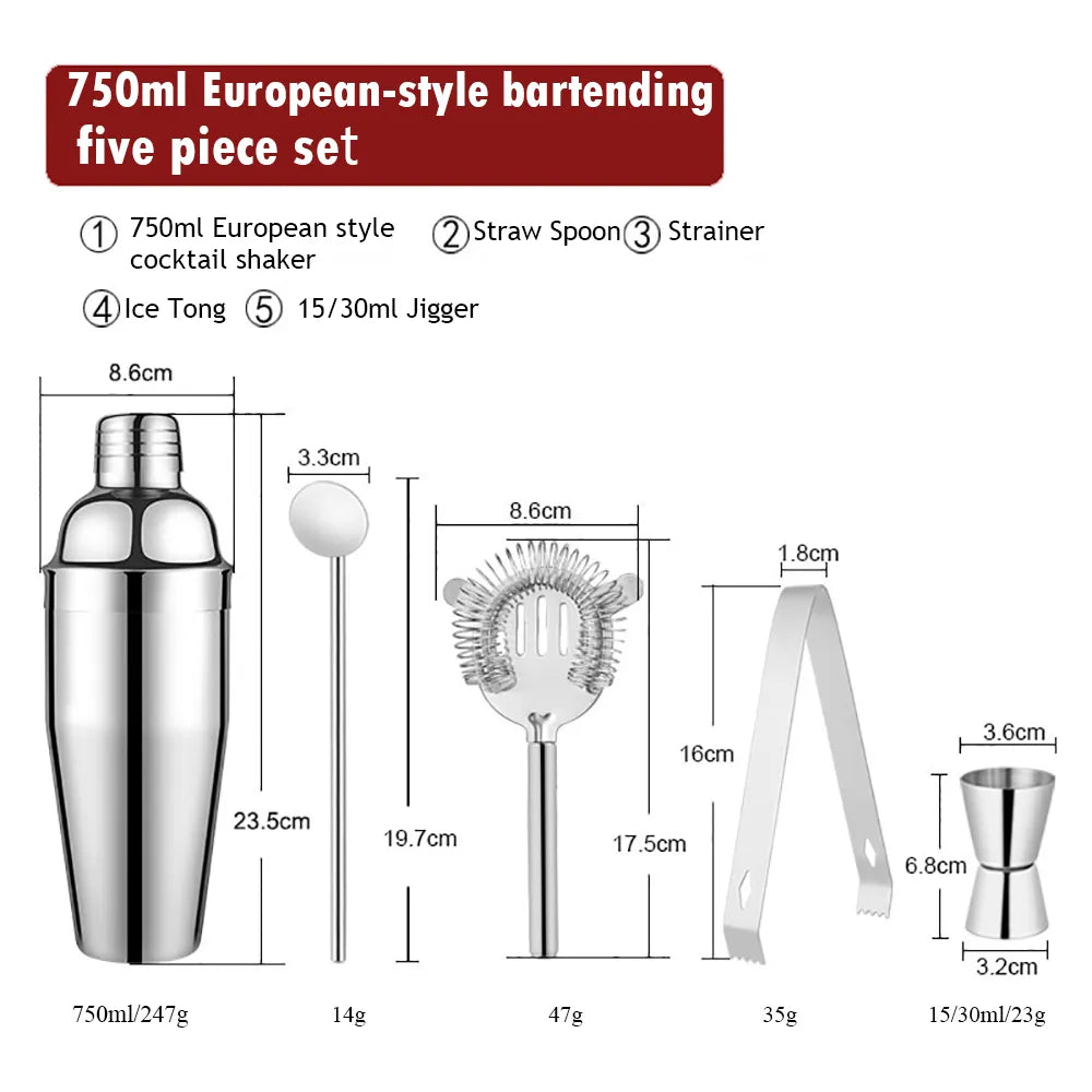 Product Image for 550 ml/750 ml Edelstahl Cocktail Shaker Mixer Trinken Barkeeper Set Bars Set Werkzeuge Mit Wein Regal Ständer Werkzeug für Geburtstag Geschenk, 5Stk 