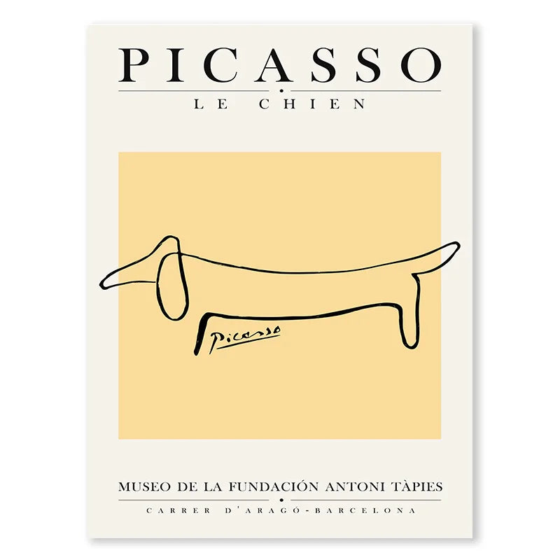 Product Image for Picasso Colour Print Wall Art Cat Dog Line Canvas Painting Abstract Character Colour Block Poster Home Living Room Decoration, 2 / 20x25cm