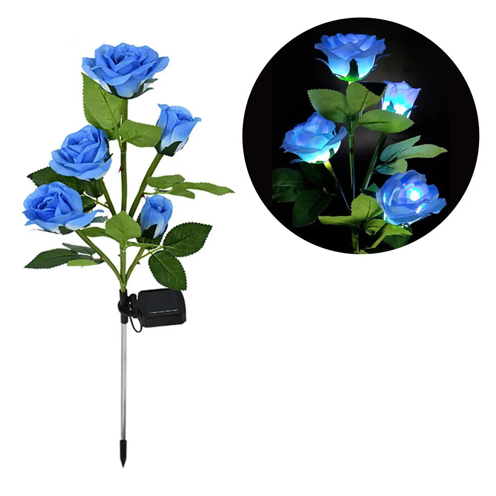 Product Image for Dekorative Solar Gartenlichter: Rosenblumen-Rasenlampe mit 5 Köpfen für Garten, Terrasse und Gartendekoration, Blau