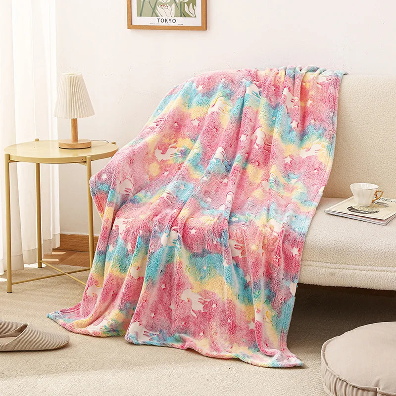 Product Image for Spacer Glow in The Dark Weiche Gemütliche Leuchtende Decke, Regenbogen Einhorn / 70X100cm