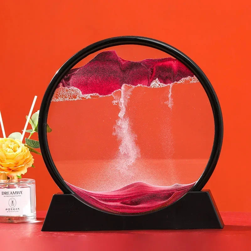 Product Image for 3D bewegte Sandkunst Flüssig-Sanduhr Ornament, Schwarze Basis-Rosa / 30cm