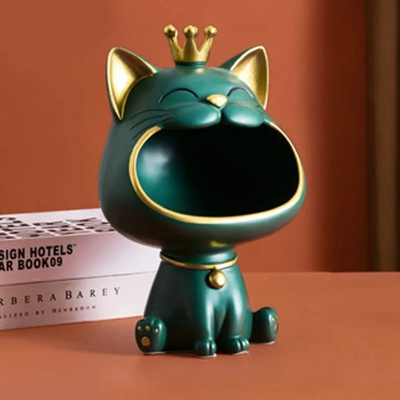 Product Image for Fortune Crown Big Mouth Cat Eingangs Schlüssel Aufbewahrungsschale Dekoratives Ornament, Leichte Luxus Einweihungsgeschenk Skulptur, grün