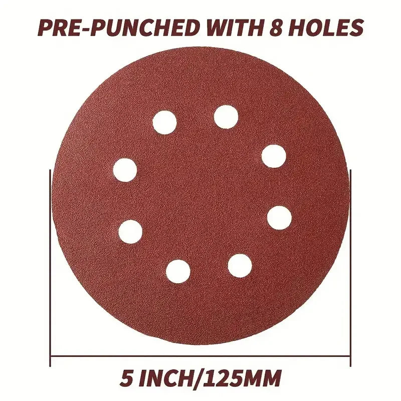 Product Image for 8 Loch 125mm Schleifpapier Schleifscheibe | Holzverarbeitungs Metall Schleifpolierwerkzeug | 60/120/180/240/400 Körnungsmöglichkeiten, 50 Stück 120 