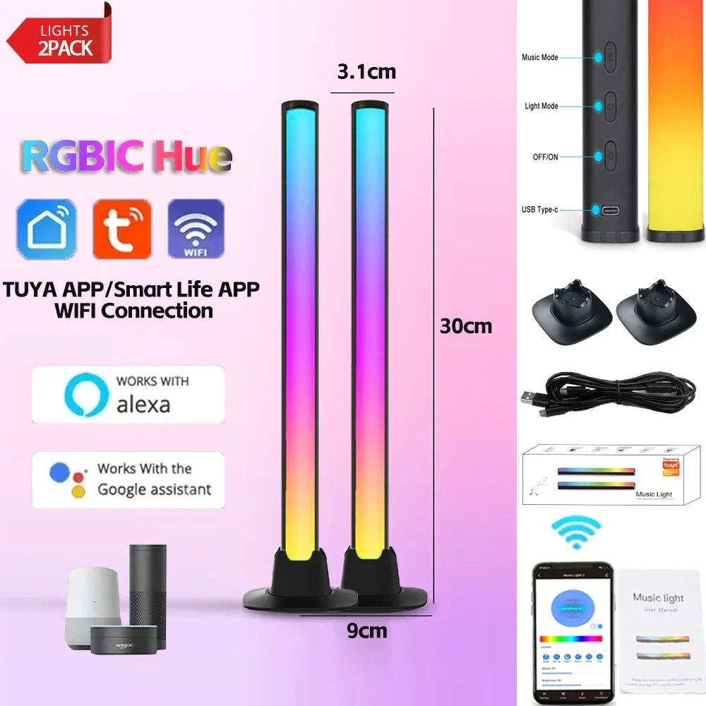 Product Image for 360° RGB Gaming LED Bars, Schwarz / Wifi / (30 cm) / USB
