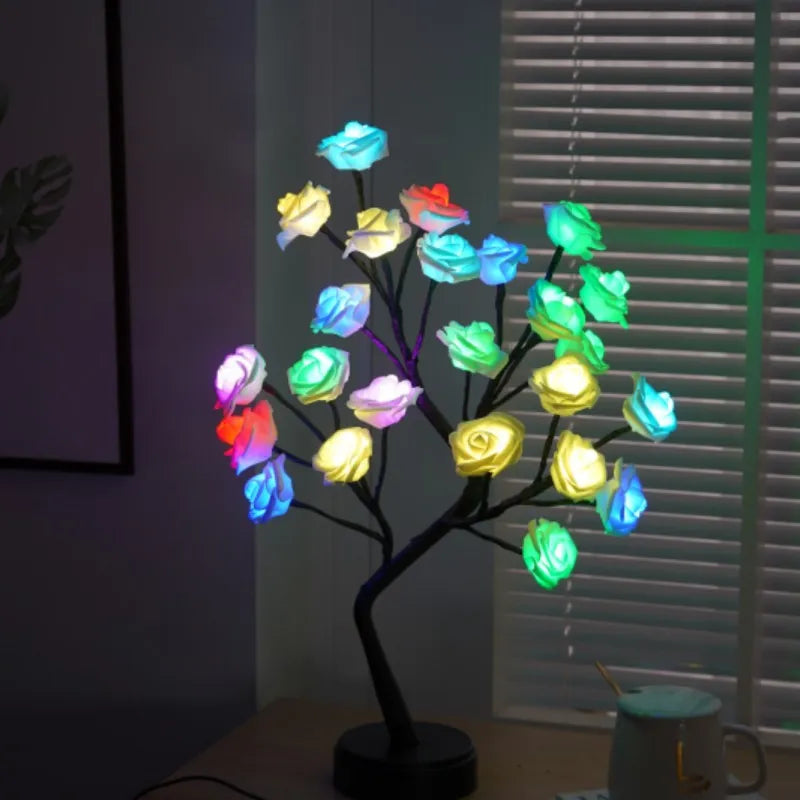 Product Image for RGB Rose Blume Baum Lichter 24LED USB Batterie Tischlampe Feen Nachtlicht Zuhause Party Weihnachten Hochzeit Schlafzimmer Dekoration Geschenk, 
