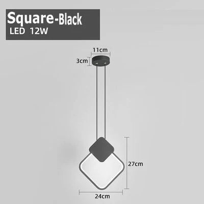 Product Image for Nordic LED Quadrat/Rund Pendelleuchte: Dimmbar, 1M langer Draht für hohe Decken, perfekt für Nachttischdekoration, B Schwarz / Warm Weißes Licht